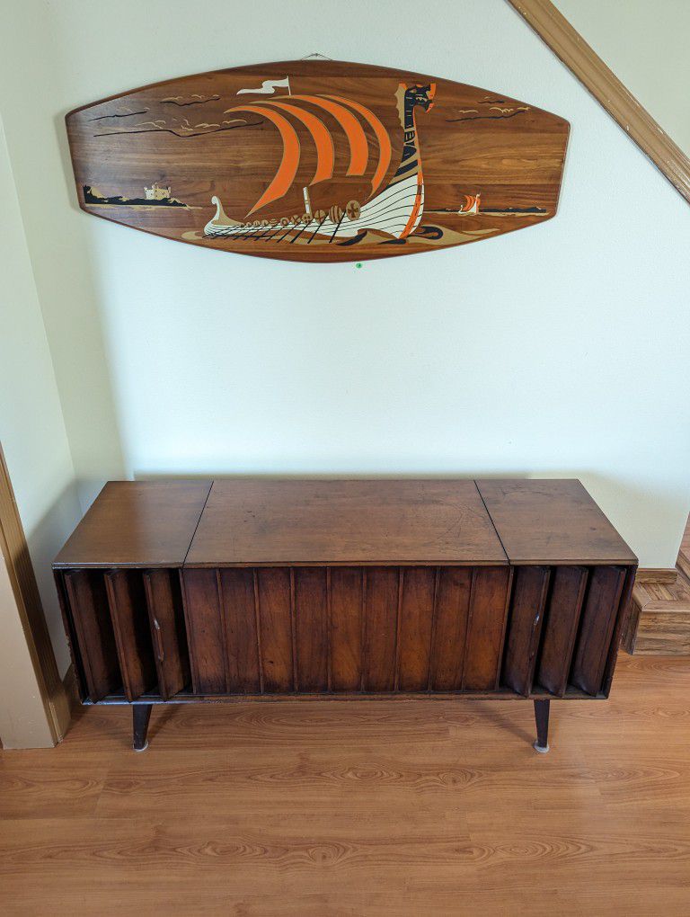 MCM Vintage Record Player Cabinet w/ Louvered Doors