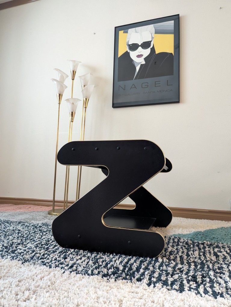 Postmodern Black & Gold Mirrored Z Table End / Coffee Table
