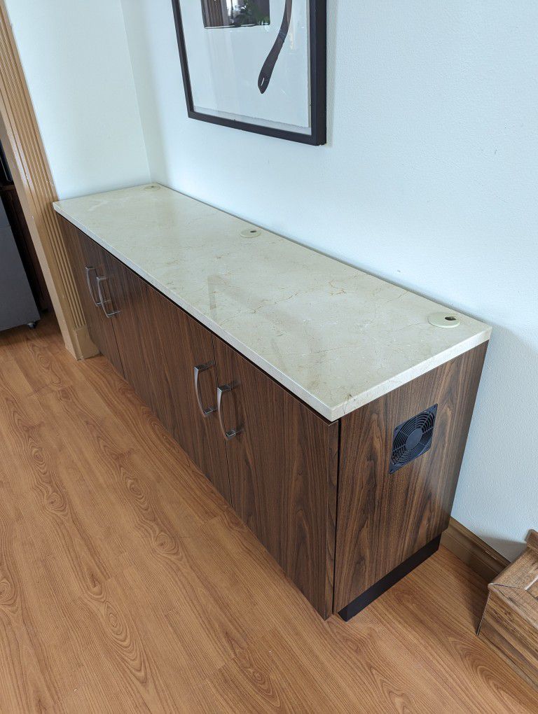 MCM Marble Top TV Media Credenza Record Player Stand & Storage Cabinet