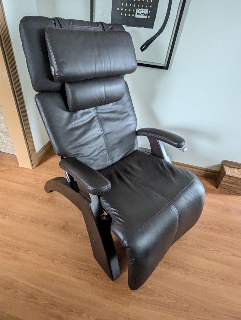 Brown Leather Perfect Chair Zero Gravity Recliner by Human Touch