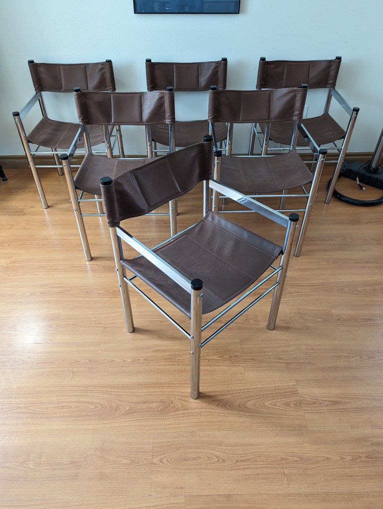 MCM Chrome Dining Table w/ Smoked Glass & 6 Sling Chair Set by James David Inc.