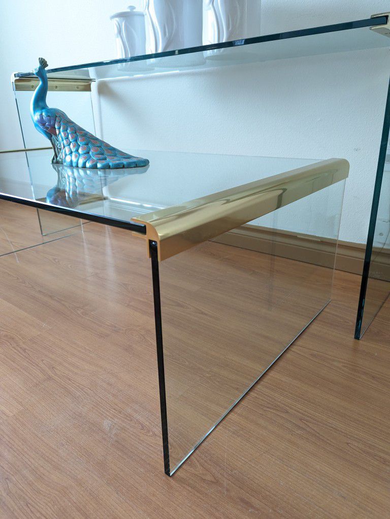 Leon Rosen Brass & Glass Postmodern Waterfall Coffee Table by Pace