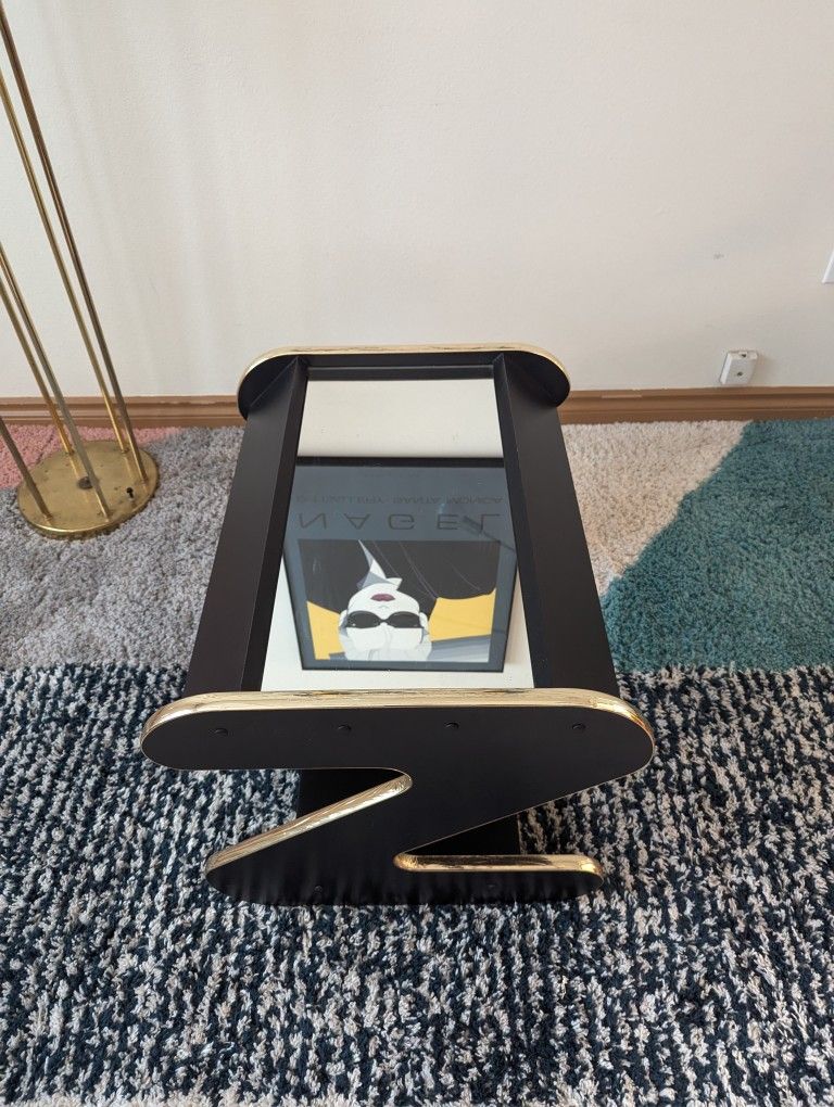 Postmodern Black & Gold Mirrored Z Table End / Coffee Table
