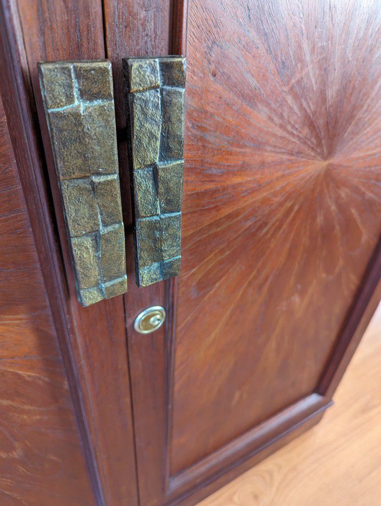 Stunning Teak Magic Box Folding Desk /w Solid Brass Brutalist Pulls