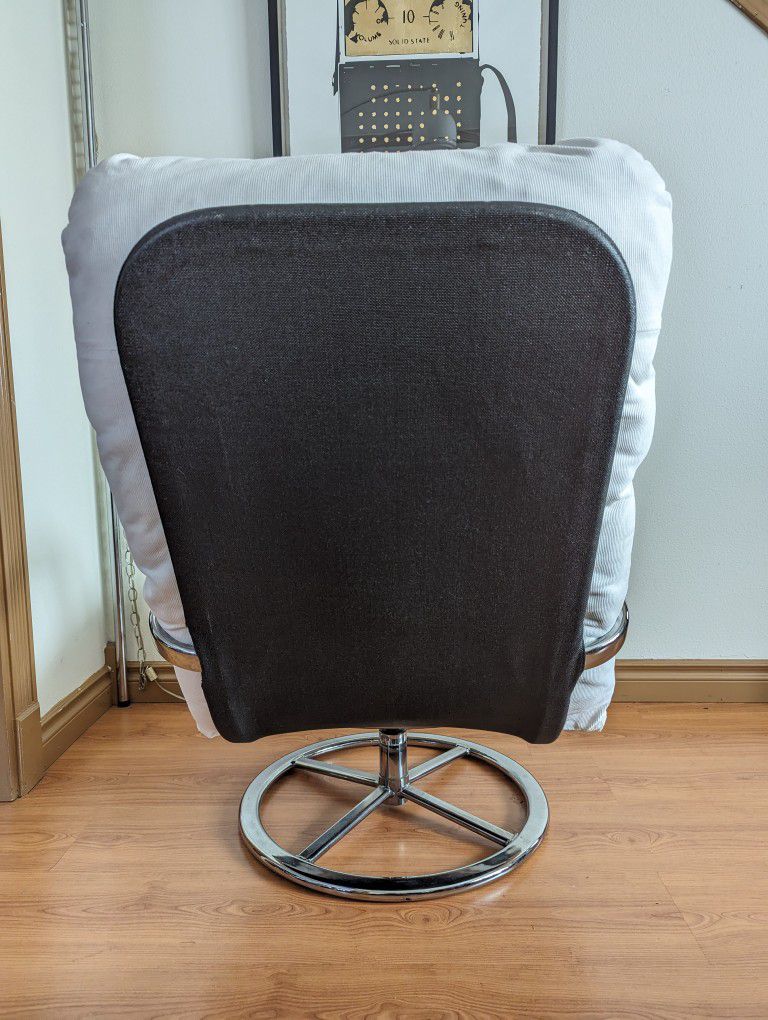 Vintage IKEA Smedsta Tufted White Corduroy Chrome Swivel Lounge Chair