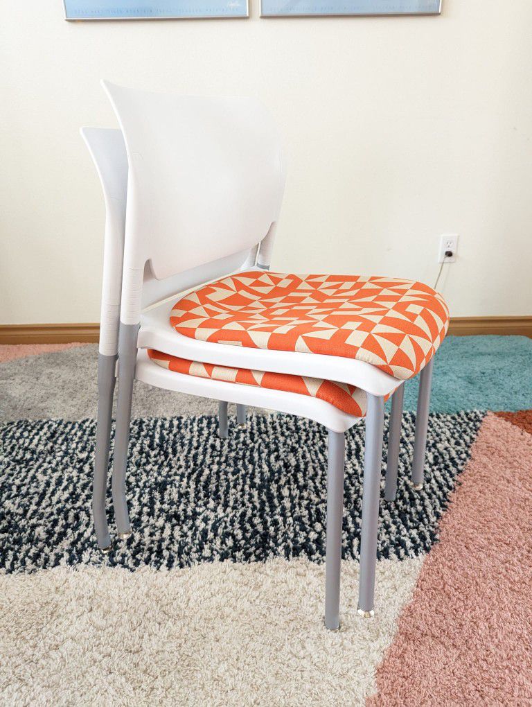 Pair Modern Flex Back White Orange Stackable Office Chairs