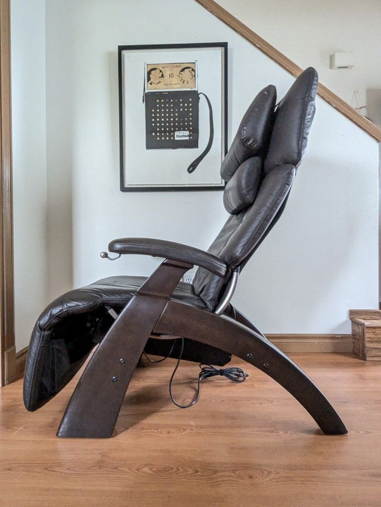 Brown Leather Perfect Chair Zero Gravity Recliner by Human Touch
