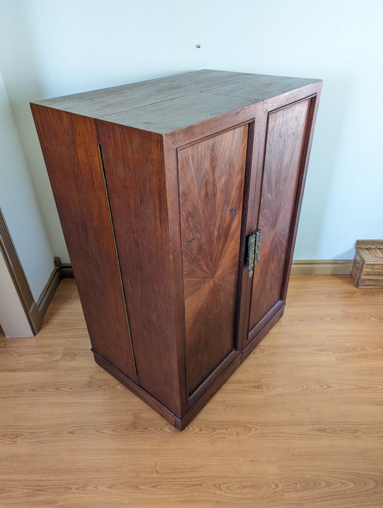 Stunning Teak Magic Box Folding Desk /w Solid Brass Brutalist Pulls