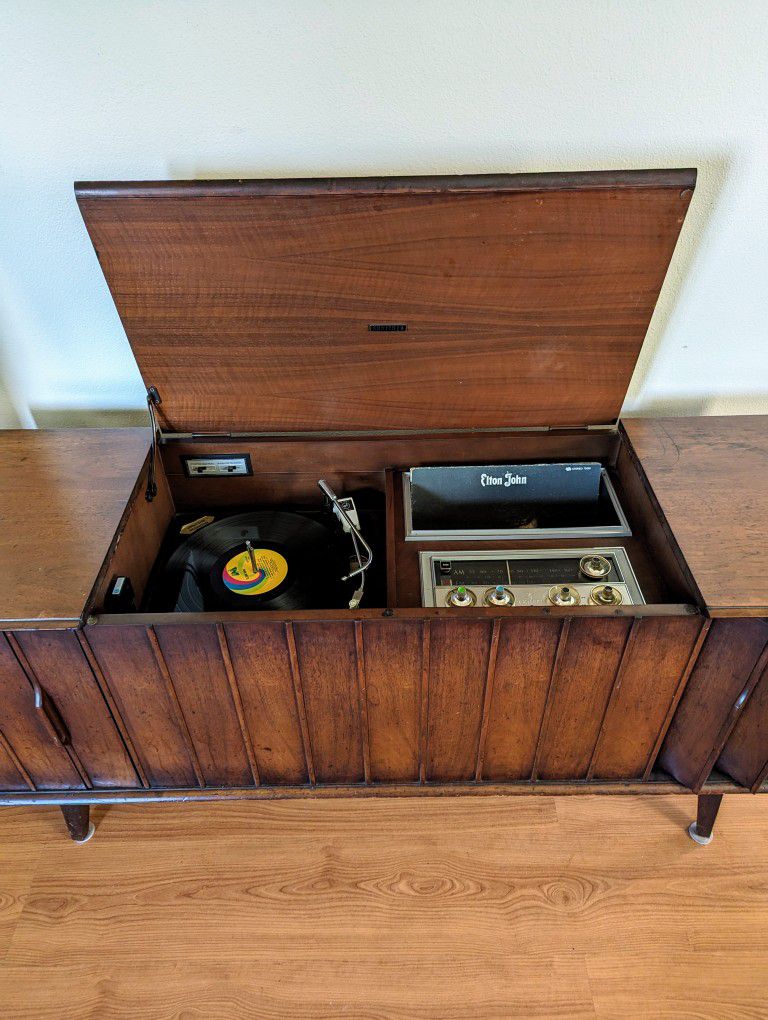 MCM Vintage Record Player Cabinet w/ Louvered Doors