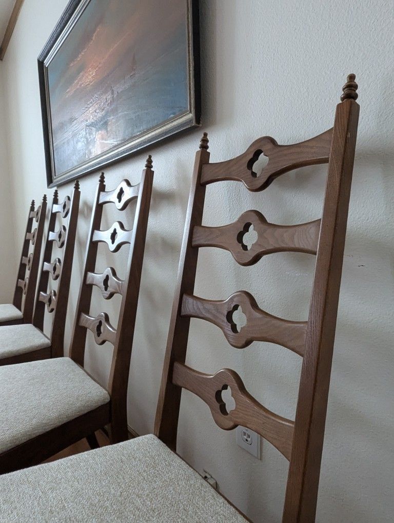 Vintage Mid Century Clover Ladder Back Set Of 4 Dining Chairs