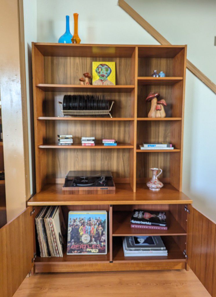 MCM Danish Modern Teak Record Player Stand & Bookshelf Wall Unit Made in Denmark!