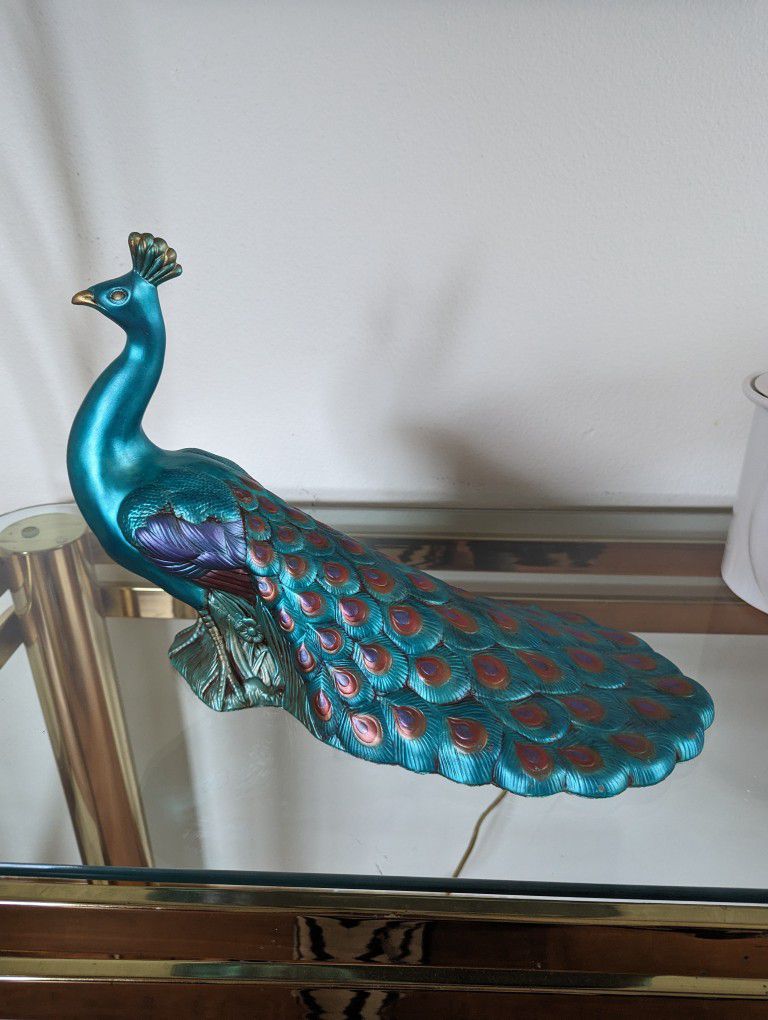 Mid Century Vintage Ceramic Teal / Turquoise Peacock Art Statue