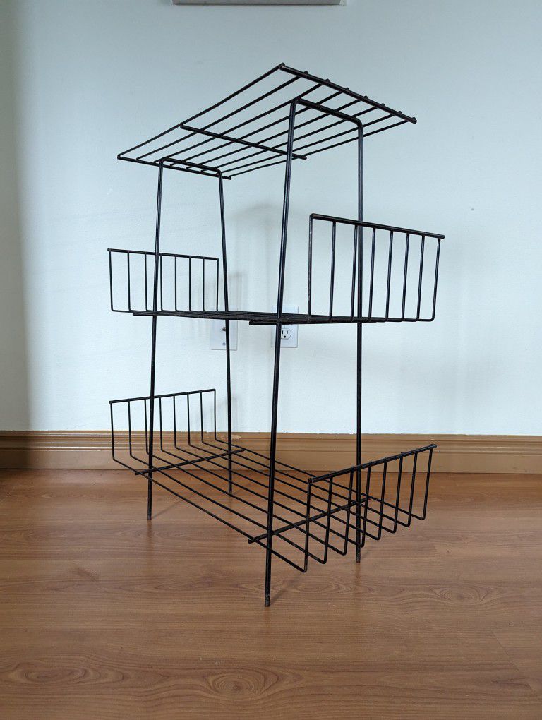 Vintage Black Metal Record Player Storage, Stand & Display