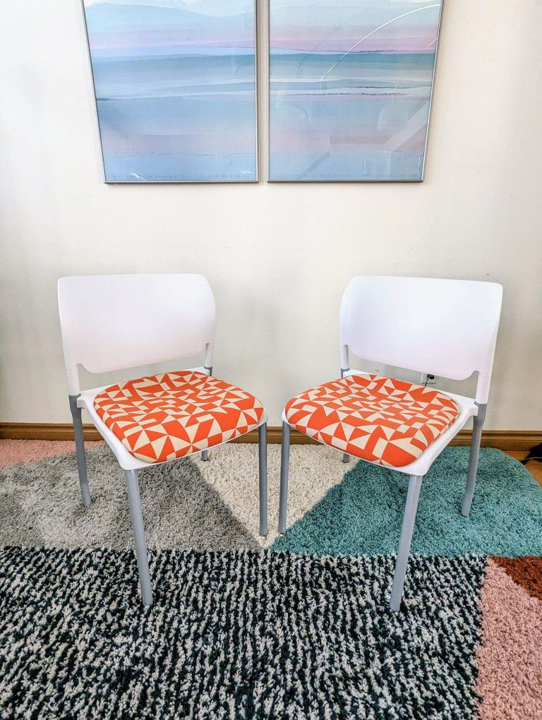 Pair Modern Flex Back White Orange Stackable Office Chairs