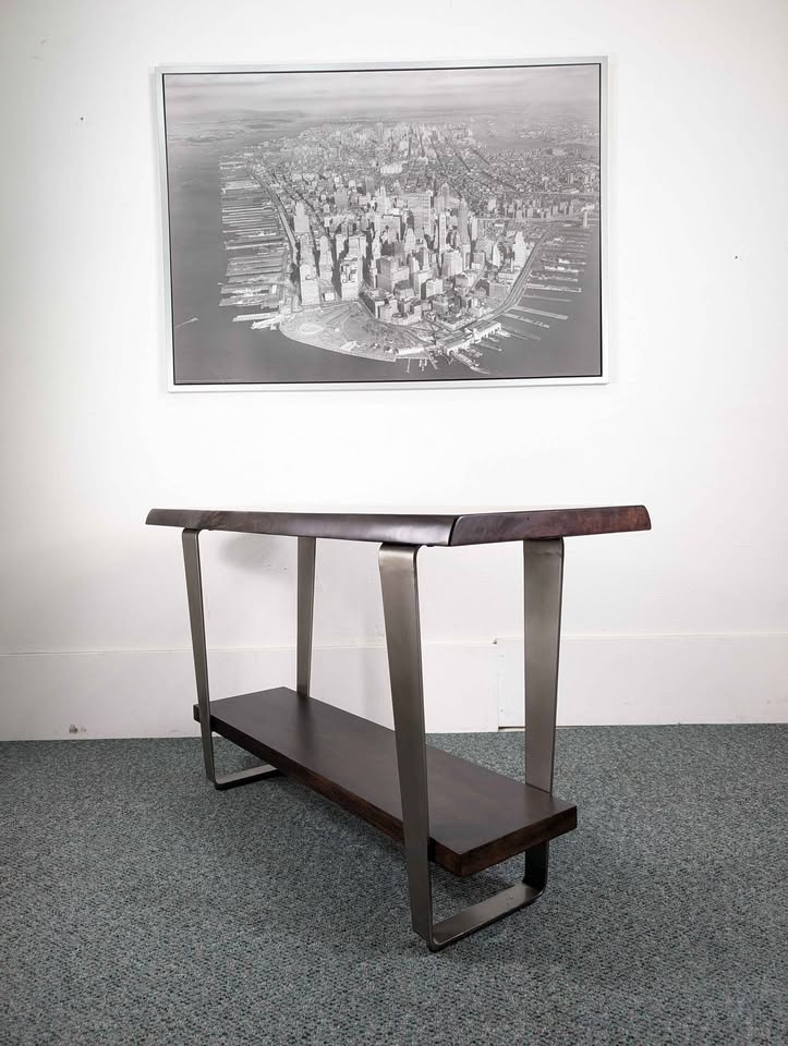 Modern 2 Tiered Live Edge Style Console Table w Steel Frame