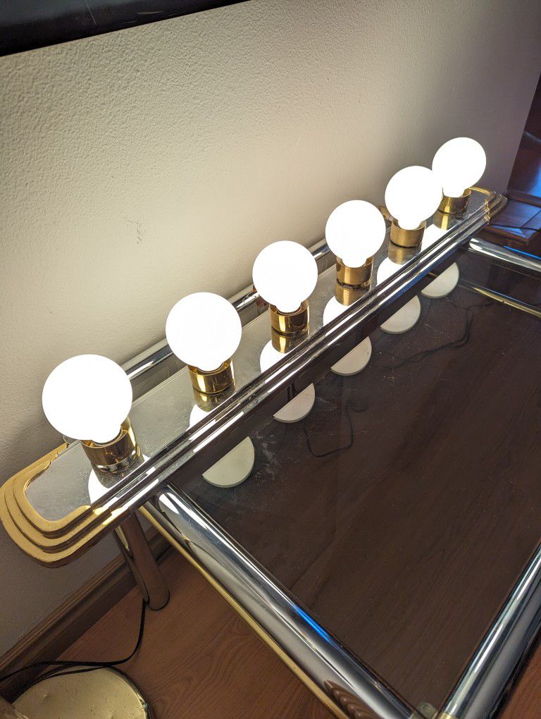 Postmodern Art Deco Revival Chrome & Brass 6 Light Vanity Lamp
