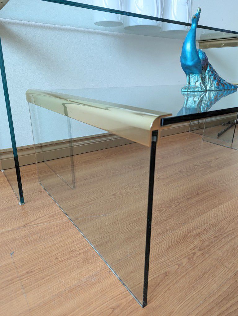 Leon Rosen Brass & Glass Postmodern Waterfall Coffee Table by Pace