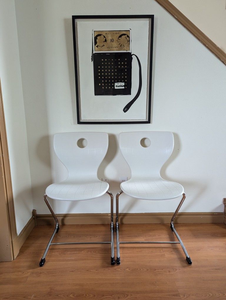 Verner Panton PantoSwing Lupo Pair of White & Chrome Desk Chairs