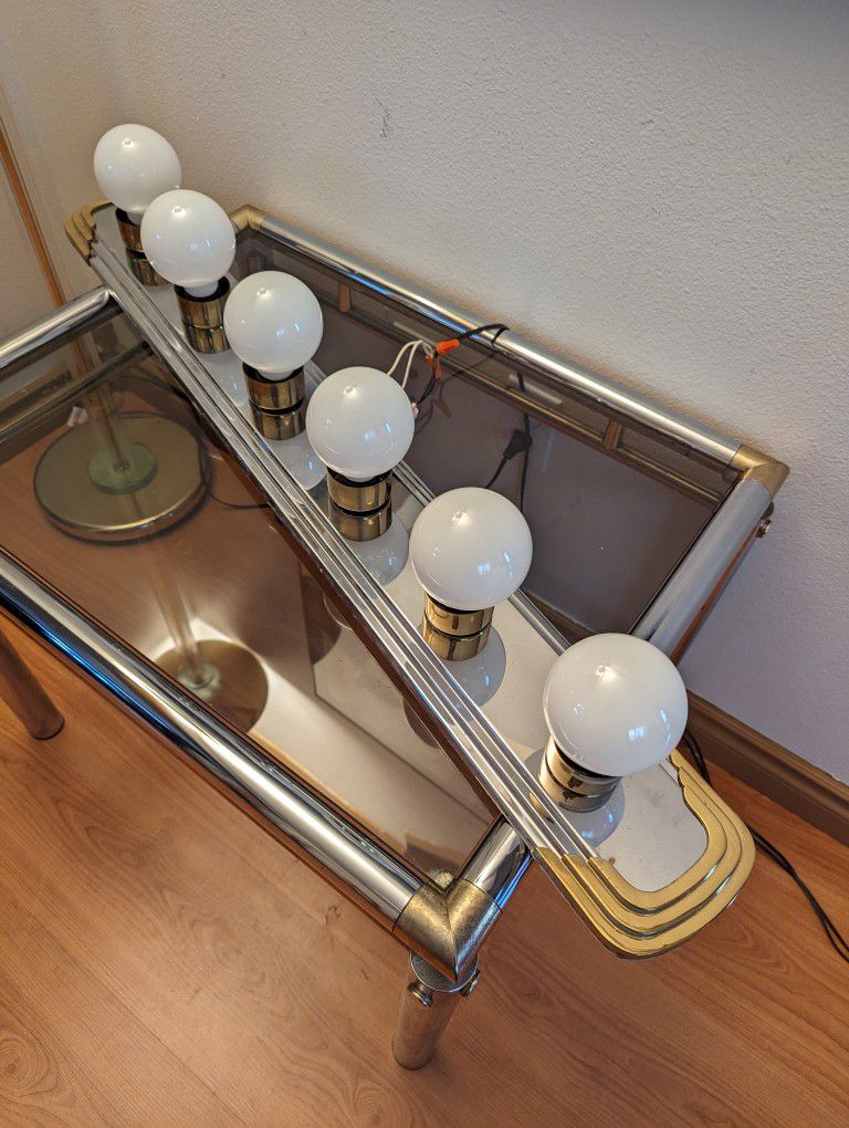 Postmodern Art Deco Revival Chrome & Brass 6 Light Vanity Lamp
