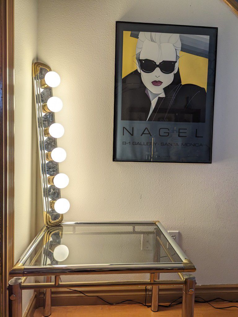 Postmodern Art Deco Revival Chrome & Brass 6 Light Vanity Lamp