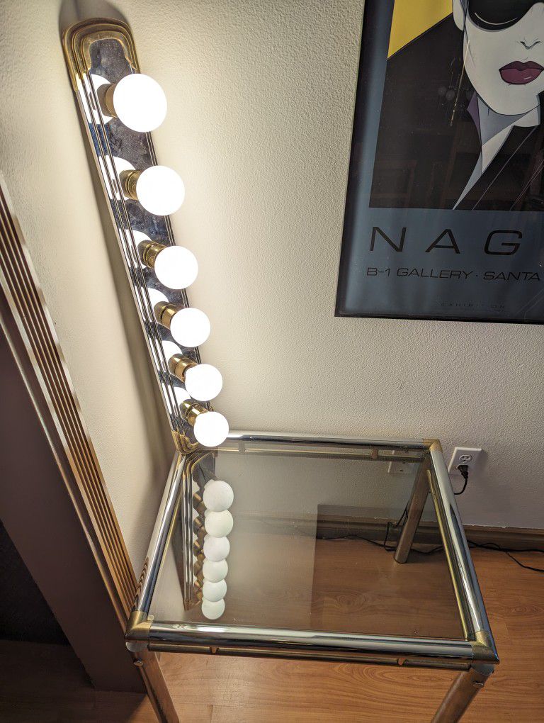Postmodern Art Deco Revival Chrome & Brass 6 Light Vanity Lamp
