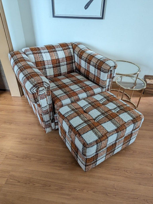 MCM Plaid Club Lounge Chair & Ottoman by Stanton Ind.