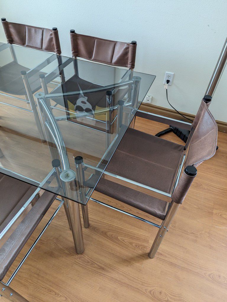 MCM Chrome Dining Table w/ Smoked Glass & 6 Sling Chair Set by James David Inc.