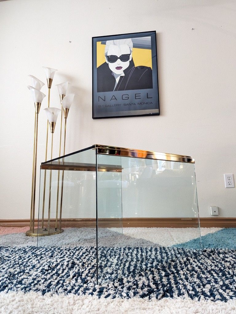 Vintage Glass & Brass Coffee / End Table by Leon Rosen For Pace