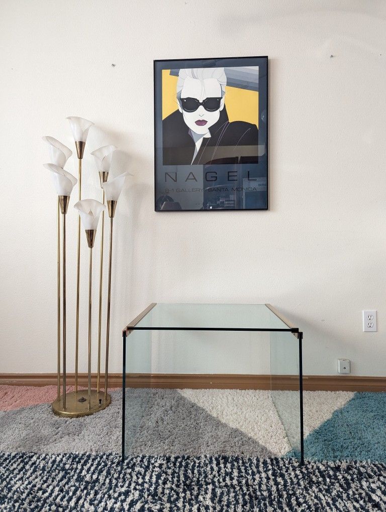 Vintage Glass & Brass Coffee / End Table by Leon Rosen For Pace