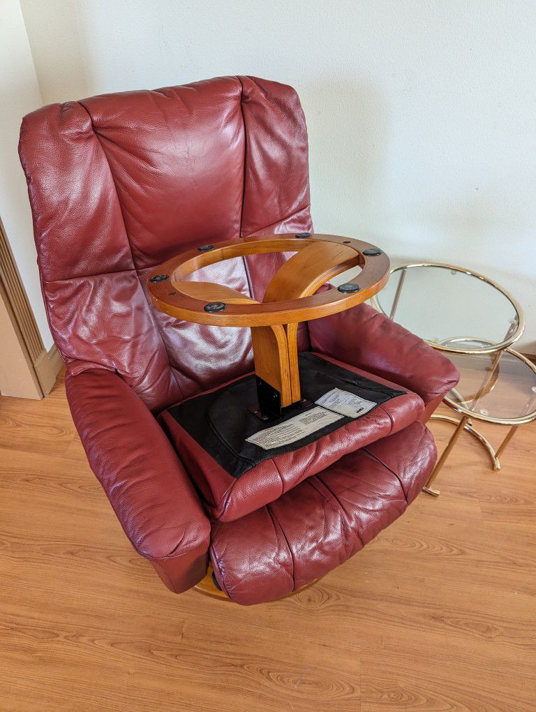 Large Ekornes Stressless Style Leather & Teak Lounge Chair Recliner & Ottoman by IMG of Norway