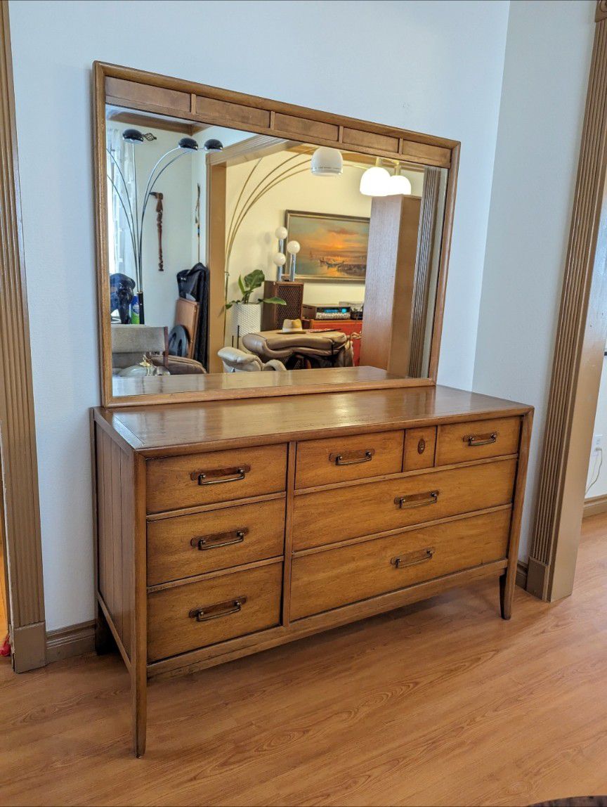 Mid Century Modern Large Pecan Wood Framed MIRROR ONLY by Drexel