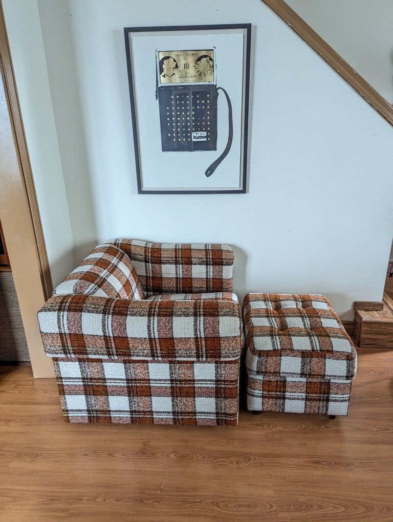 MCM Plaid Club Lounge Chair & Ottoman by Stanton Ind.