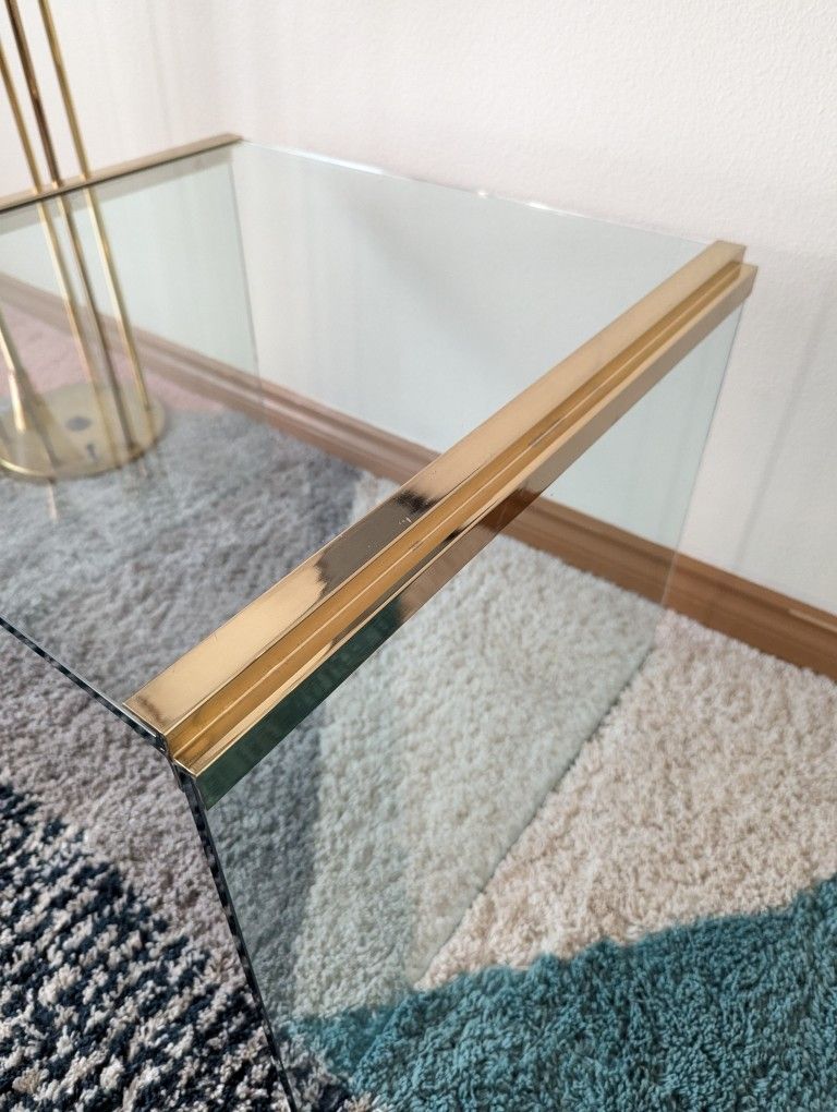 Vintage Glass & Brass Coffee / End Table by Leon Rosen For Pace