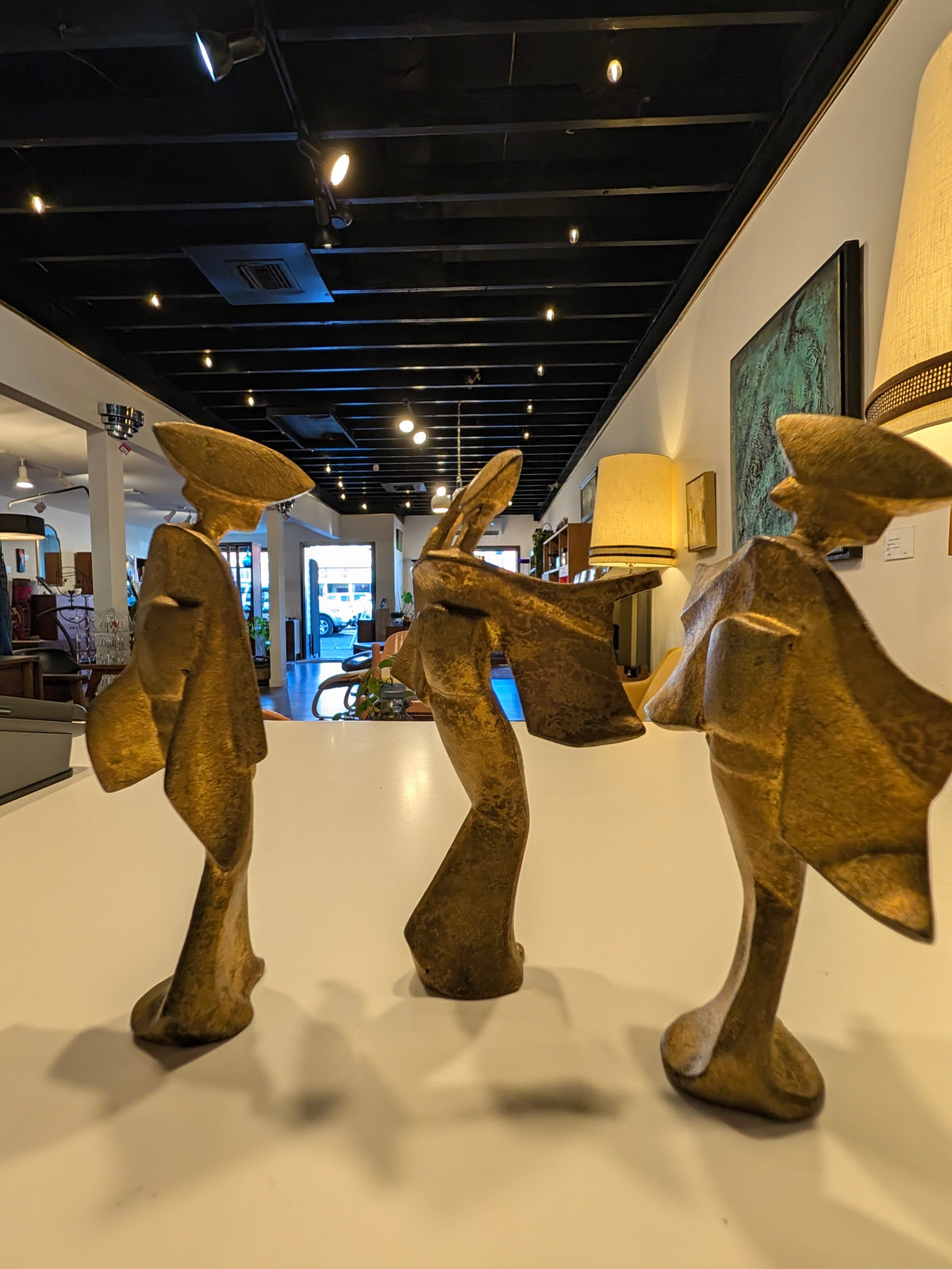 Set of 3 Bronze Geisha Statues