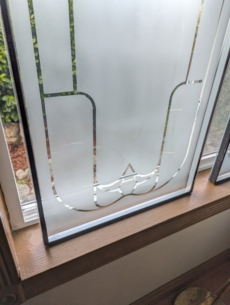 Pair of Art Deco Style Frosted Glass Privacy Windows