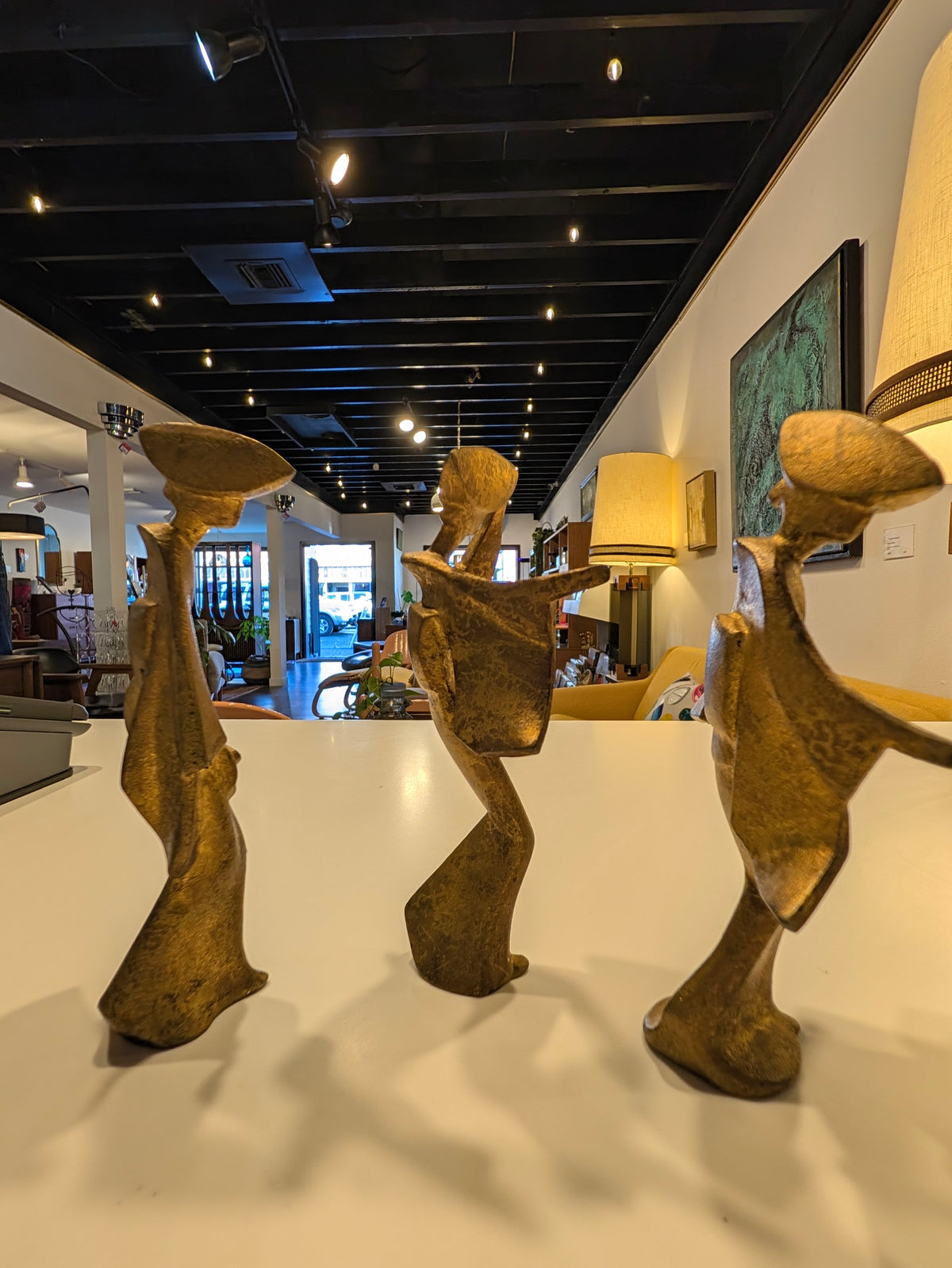 Set of 3 Bronze Geisha Statues