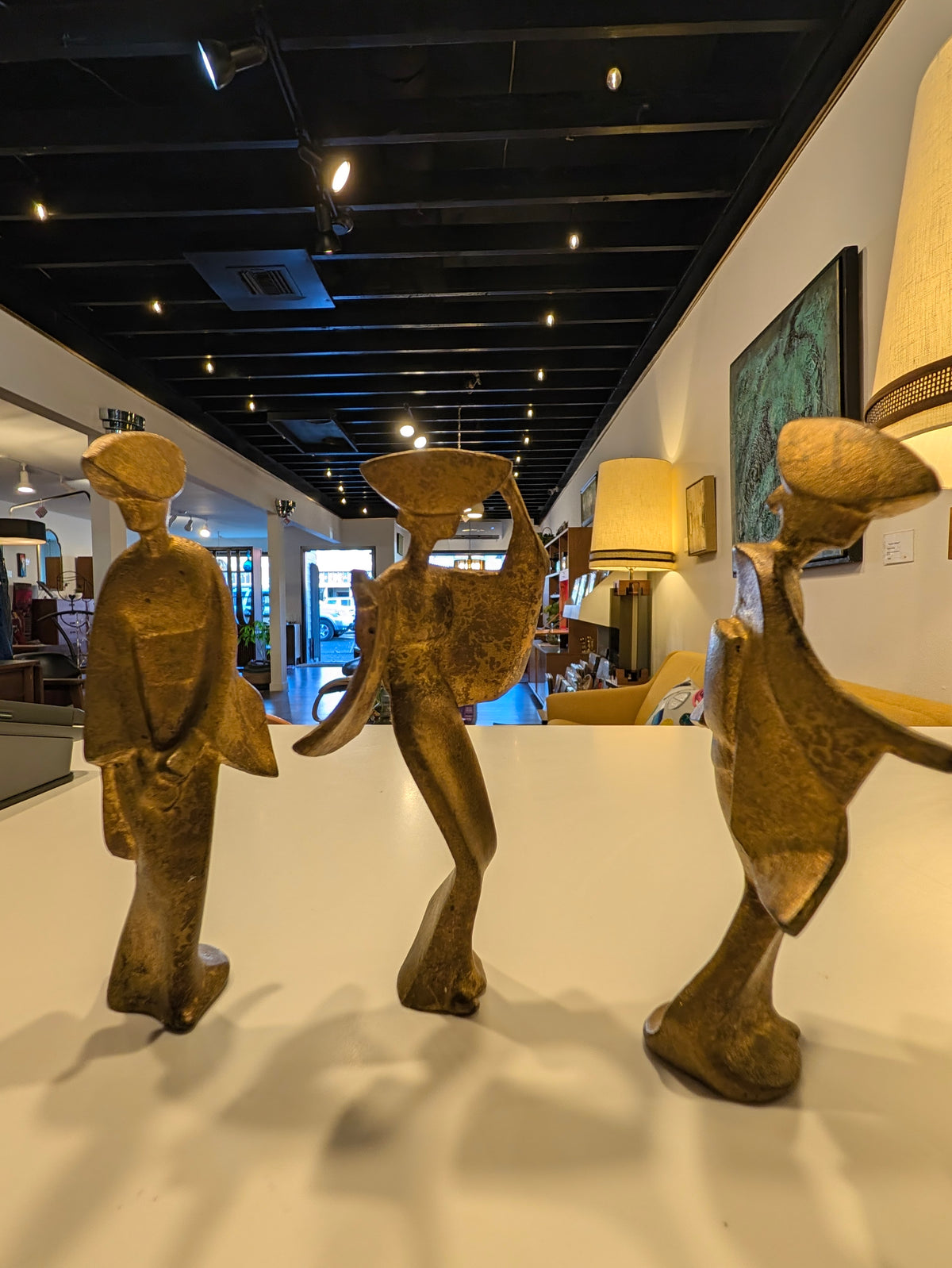 Set of 3 Bronze Geisha Statues