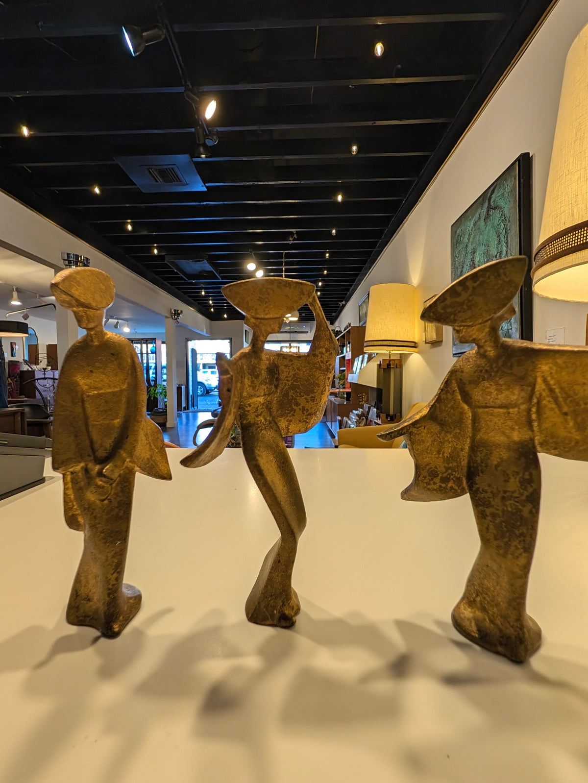 Set of 3 Bronze Geisha Statues