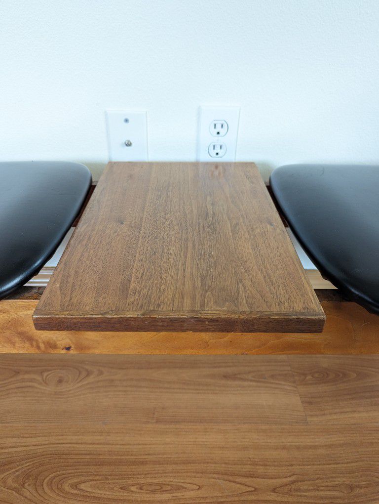 Mid Century Modern Walnut, Teak & Black Faux Leather Two Person Bench & Table