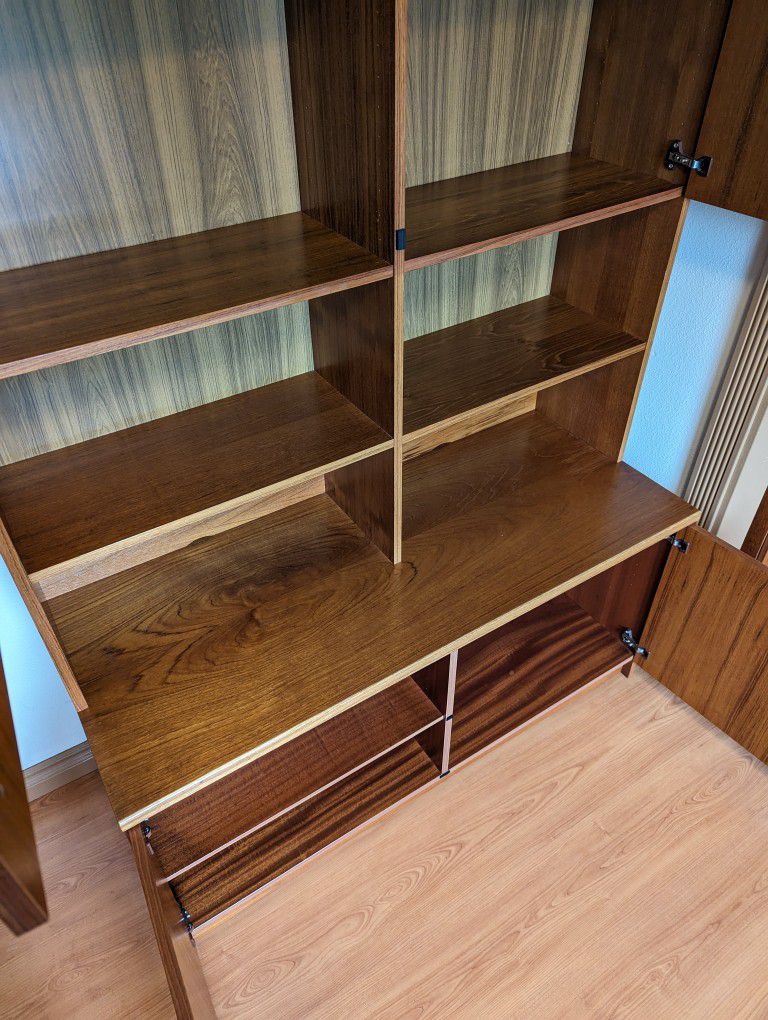 MCM Danish Modern Teak Record Player Stand & Bookshelf Wall Unit