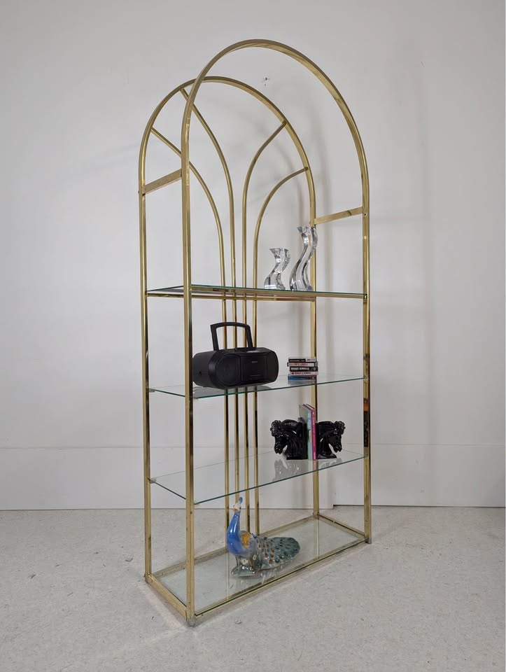 Vintage Brass & Glass Art Deco Revival 4 Tiered Etagere