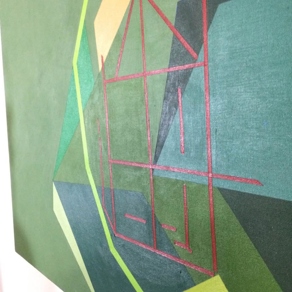 Large Geometric Green Original Artwork Signed by Heaney