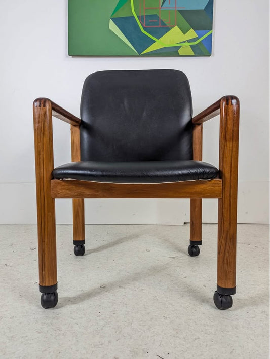 Danish Modern Black Leather & Teak Desk Chair by Benny Linden