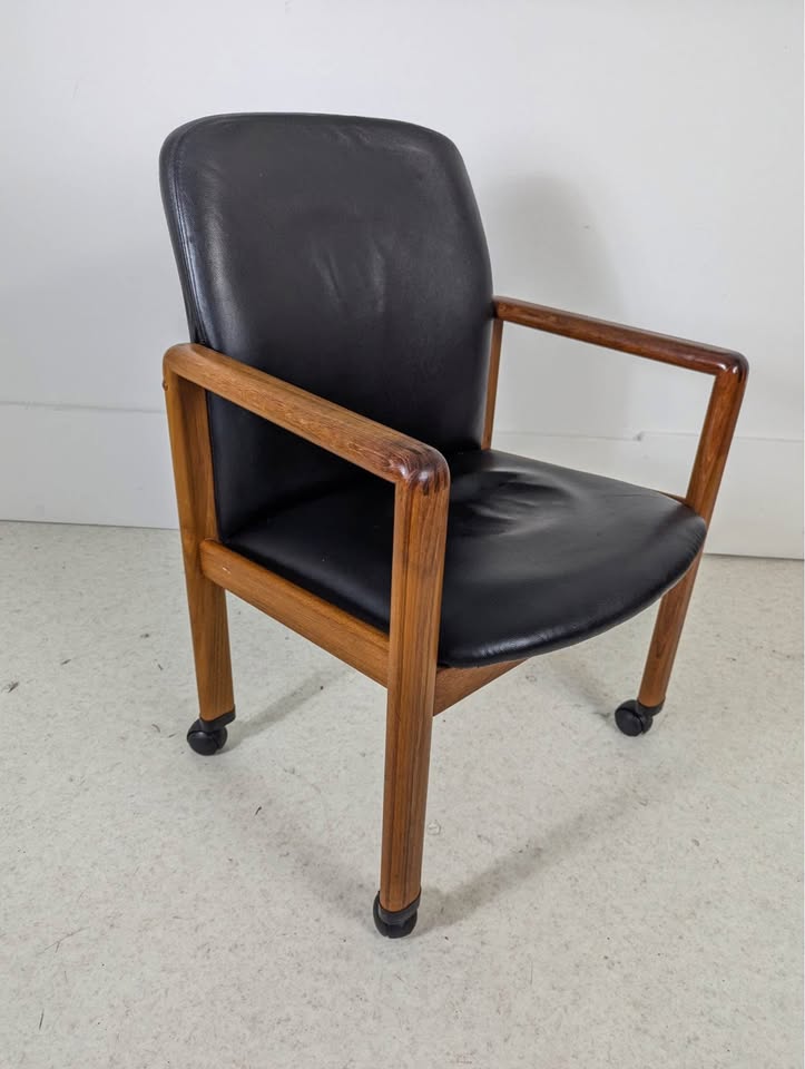Danish Modern Black Leather & Teak Desk Chair by Benny Linden