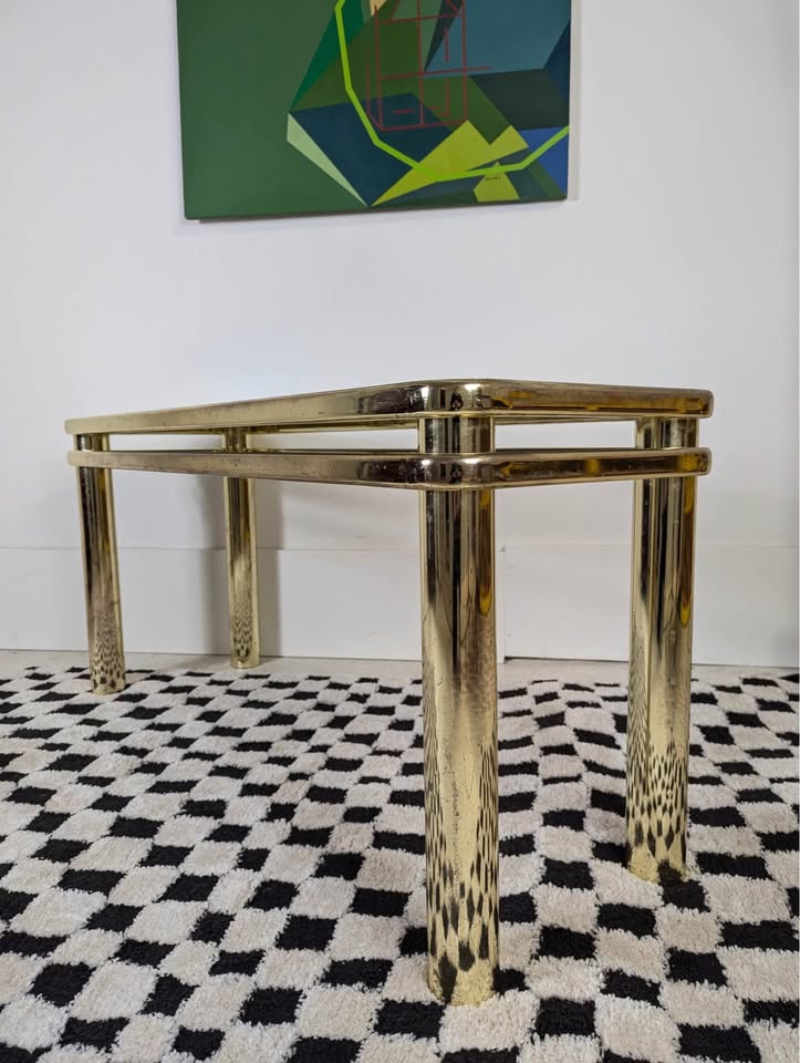 MCM Vintage Brass & Smoked Glass Console Table