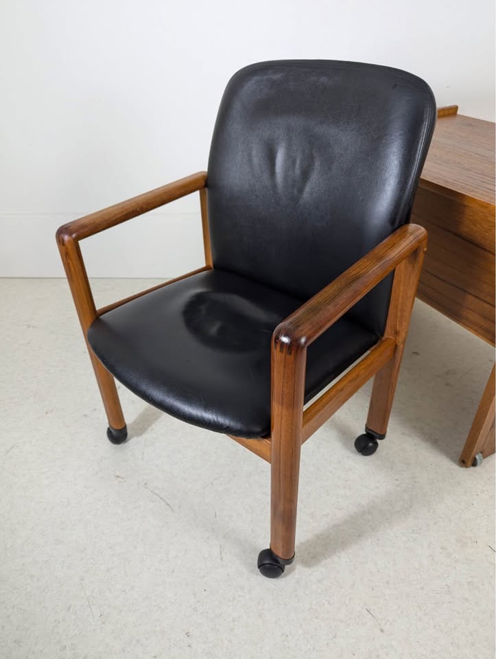 Danish Modern Black Leather & Teak Desk Chair by Benny Linden
