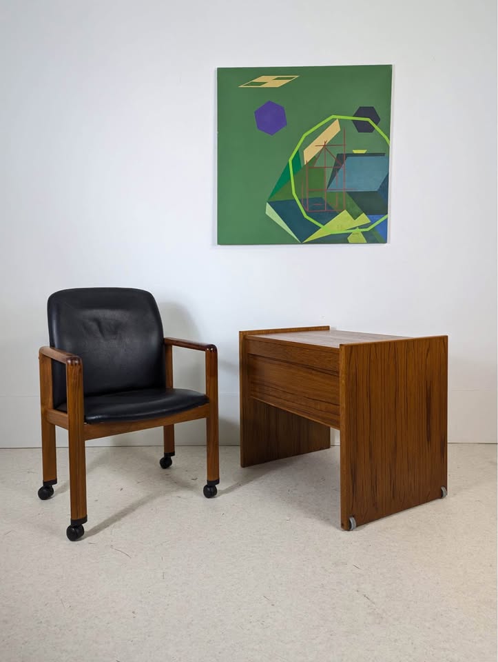 Danish Modern Black Leather & Teak Desk Chair by Benny Linden