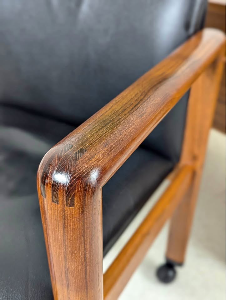 Danish Modern Black Leather & Teak Desk Chair by Benny Linden