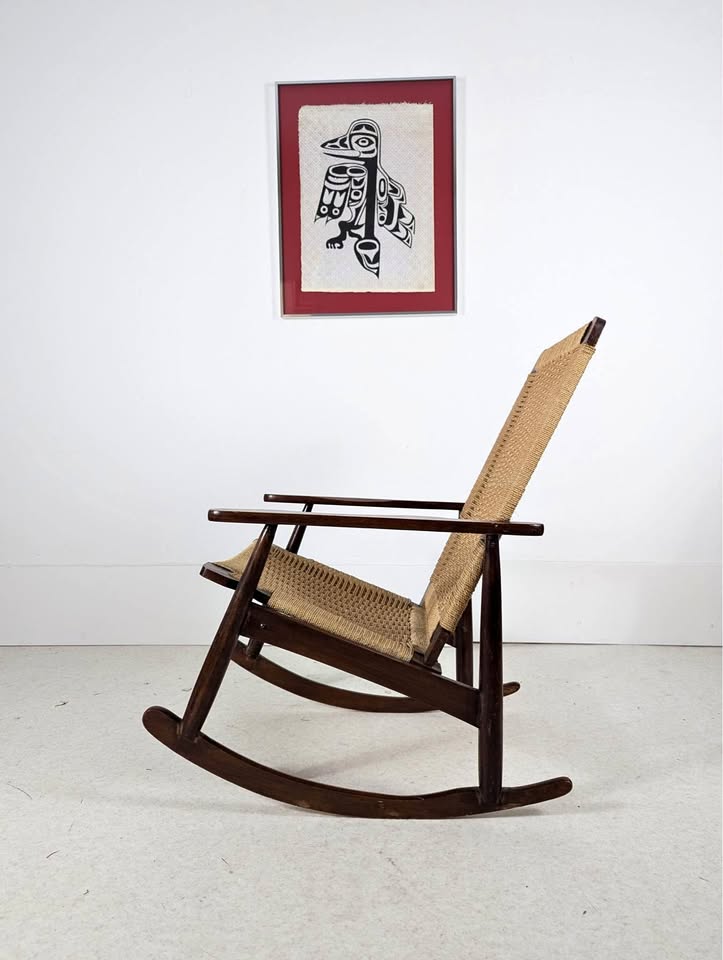 MCM Vintage Hans Wegner Style Walnut & Rope Corded Rocker – Grit City ...