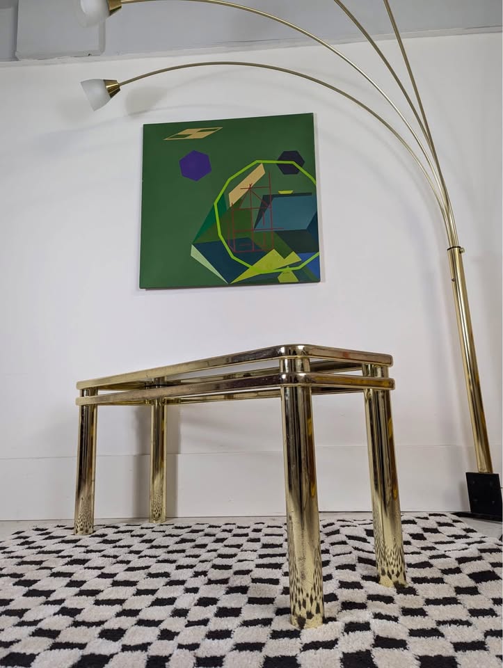 MCM Vintage Brass & Smoked Glass Console Table